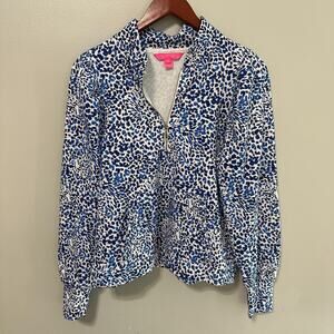 Lilly Pulitzer Cabello Twisted Up Quarter Zip Popover Sweatshirt Small Blue
